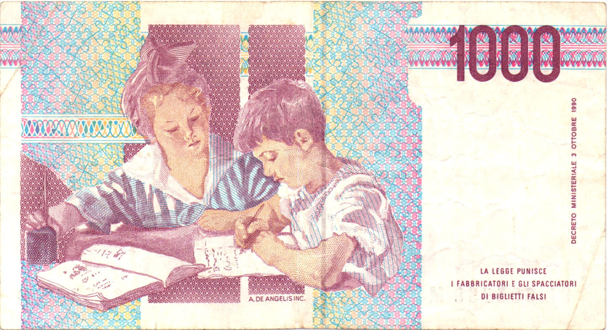 1000 лир Италии 1990